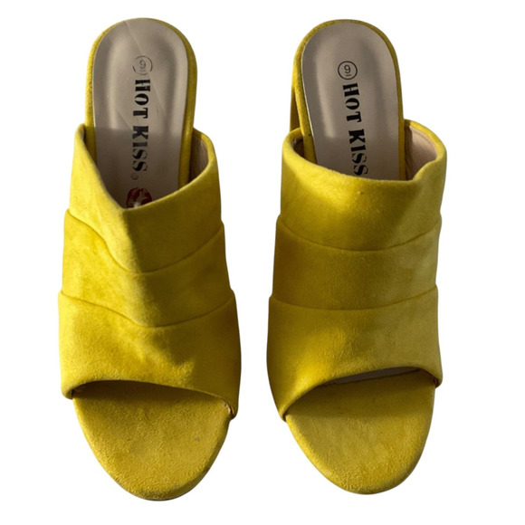 Hot Kiss Womens Size 9 Block High Heel Shoes Suede Slide Mule Open Toe Sandals - Picture 2 of 8